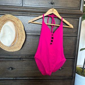 La Blanca Fushia Pink Plunge One Piece Swimsuit - Excellent - US 6